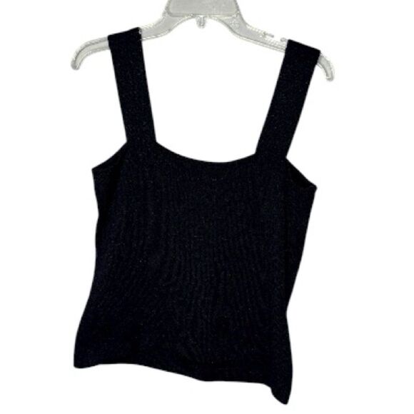 St. John Black Square Neckline Sparkle Sleeveless Top. Size Small. - Picture 2 of 6
